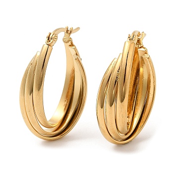 304 Stainless Steel Criss Cross Hoop Earrings for Women, Real 18K Gold Plated, 31x18x8.5mm
