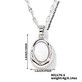 Elegant Oval Brass Pendant Necklaces, with Dapped Chain for Women, White, 15.75 inch(40cm)