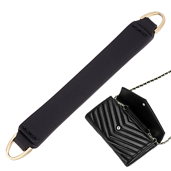 Leather Short Bag Straps, with Alloy D-Ring Clasp, Black, 9.5x1.2x0.4cm