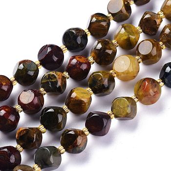 Natural Pietersite Beads Strands, with Seed Beads, Six Sided Celestial Dice, 10~10.5x10~10.5mm, Hole: 1mm, about 32~35pcs/strand, 15.55~15.74inch(39.5~40cm)