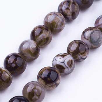 Natural Agate Bead Strands, Dyed & Heated, Round, Camel, 8mm, Hole: 1mm, about 48pcs/strand, 15.3 inch