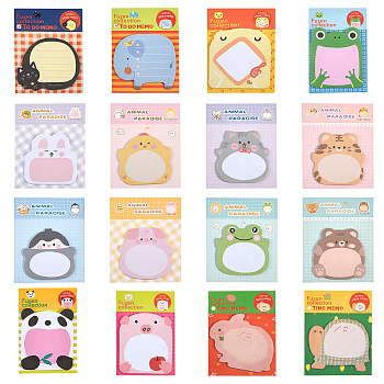 32 Bags 16 Style Cartoon Animal Shape Memo Notepads, To Do List Sticky Note, for Note-Taking, Reminders Office School Reading, Mixed Patterns, 52~60.5x49~60x0.07mm, about 20 sheet/bag, 2 bag/style