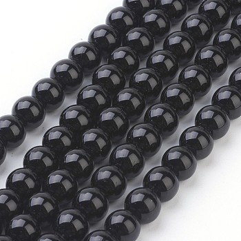 Synthetic Black Stone Beads Strands, Round, 8mm, Hole: 1mm, 15~16 inch