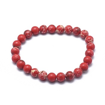 Synthetic Regalite Bead Stretch Bracelets, Round, Dyed, Red, 2-1/8 inch~2-3/8 inch(5.5~6cm), Bead: 8mm