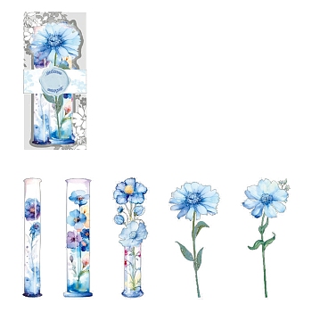 5Pcs Flower PET Waterproof Self Adhesive Stickers, for Scrapbooking, Travel Diary Craft, Cornflower Blue, 100x45mm