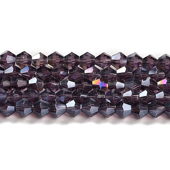 Transparent Electroplate Glass Beads Strands, AB Color Plated, Faceted, Bicone, Violet, 4x4mm, Hole: 0.8mm, about 87~98pcs/strand, 12.76~14.61 inch(32.4~37.1cm)