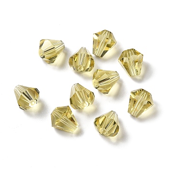 Glass Imitation Austrian Crystal Beads, Faceted, Diamond, Light Khaki, 10x9mm, Hole: 1mm