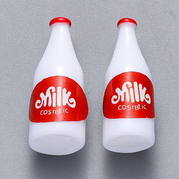 Resin Beads, with Stickers, No Hole/Undrilled, Milk Bottle with Word MILK Cosrbtie, Red, 24x10x9mm