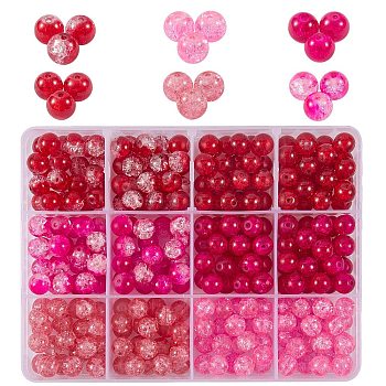 300Pcs 6 Colors Spray Painted Crackle Glass Beads, Round, Fuchsia, 8mm, Hole: 1.3~1.6mm, 50pcs/color