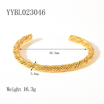 Titanium Steel Cuff Bangles, Rope Chain Jewelry for Women, Real 18K Gold Plated, Inner Diameter: 2-3/8 inch(5.95cm)