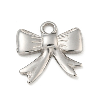 Non-Tarnish 304 Stainless Steel Pendants, Bowknot Charms, Stainless Steel Color, 18x18x2.5mm, Hole: 2.1mm