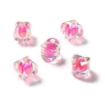 Two Tone UV Plating Rainbow Iridescent Acrylic Beads, Rectangle, Deep Pink, 15~15.5x14x14mm, Hole: 2.7mm