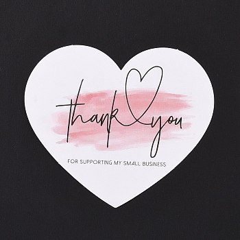 Coated Paper Thank You Greeting Card, Heart with Word Thank You Pattern, for Thanksgiving Day, White, 60x70x0.1mm, 30pcs/bag