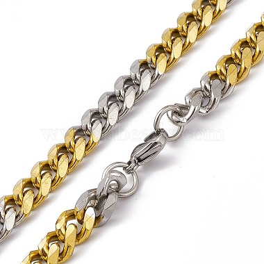 Two Tone Vacuum Plating 201 Stainless Steel Cuban Link Chain Necklace with 304 Stainless Steel Clasps for Men Women(NJEW-M194-01D-GP)-3