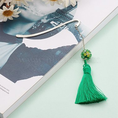 Metal Bookmark Gift with Polyester Tassel Big Pendant Decorations(AJEW-JK00167-01)-4