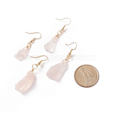 Boucles d'oreilles pendantes pépites irrégulières en quartz rose naturel(EJEW-JE05018-02)-4