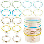 2 Bags Summer Beach Glass Seed Beaded & Natural Shell & Alloy Starfish Charm Anklet Sets, Golden, Yellow, 8-5/8 inch(220mm), 7pcs/bag(AJEW-TA0003-69B)