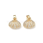 Brass Micro Pave Clear Cubic Zirconia Pendants, Shell Shape Charms, Long-Lasting Plated, Rack Plating, Golden, 13x13x6mm, Hole: 4x3mm(KK-G557-30G)