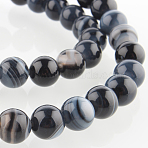 Natural Black Agate Round Bead Strands, Dyed & Heated, Black, 8mm, Hole: 1mm, about 49pcs/strand, 14.96 inch(G-E233-04)