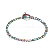 Ion Plating(IP) Rainbow Color 304 Stainless Steel Chain Bracelets for Women or Men, Figaro Chain Bracelets, 8 inch(20.3cm)(BJEW-A039-03MC)