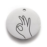 316 Surgical Stainless Steel Pendants, ASL Pendants, Flat Round with Gesture Language, Stainless Steel Color, OK Gesture, 25x2mm, Hole: 2mm(STAS-F257-01P)