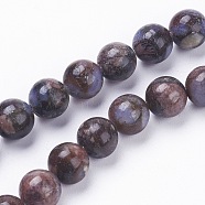 Natural Glaucophane Beads Strands, Round, Saddle Brown, 8~8.5mm, Hole: 1mm, about 47pcs/strand, 15.3~15.5 inch(39~39.5cm)(X-G-F520-39-8mm)