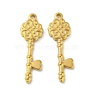 Ion Plating(IP) 304 Stainless Steel Pendants, Flower Key Charm, Real 18K Gold Plated, 34x11x2.5mm, Hole: 2mm(STAS-P341-27G)