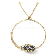 Natural Lapis Lazuli Bullet Link Slider Bracelets, with Golden 304 Stainless Steel Macrame Pouch Chains, 9-7/8 inch(25cm)(BJEW-JB09902-02)