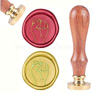 DIY Scrapbook, Brass Wax Seal Stamp and Wood Handle Sets, Fist, Golden, 8.9x2.5cm, Stamps: 25x14.5mm(AJEW-WH0100-277)