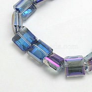 Electroplate Crystal Glass Square Beads Strands, Faceted, Rainbow Color Plated, DarkSlate Blue, 13x13x8mm, Hole: 1mm, about 25pcs/strand, 12.7 inch(EGLA-F064B-09)