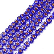 Handmade Millefiori Glass Bead Strands, Flower, Medium Blue, 7.5~9x3mm, Hole: 1mm, about 55~57pcs/strand, 15.55 inch~15.94 inch(39.5cm~40.5cm)(LAMP-J035-8mm-63)
