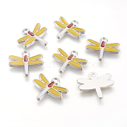 Alloy Enamel Charms, Lead Free and Cadmium Free, Dragonfly, Colorful, Platinum, about 19mm long, 20mm wide, 1.5mm thick, hole: 2.5mm(EA0482Y)