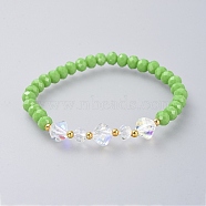 Stretch Bracelets, with Glass Beads and Brass Spacer, Lime, 2-1/8 inch(5.3cm)(BJEW-JB04721-04)