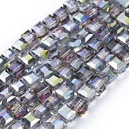Electroplate Glass Bead Strands, Faceted, Cube, Clear, 6x6x6mm, Hole: 1mm, about 100pcs/strand, 21.6 inch(EGLA-R064-6mm-06)