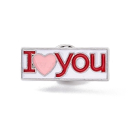 Valentine's Day Theme Enamel Pin, Word I Love You Alloy Brooch for Backpack Clothes, Platinum, Rectangle Pattern, 10x27x2mm(JEWB-E018-01P-04)
