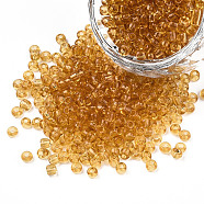 Glass Seed Beads, Transparent, Round, Goldenrod, 8/0, 3mm, Hole: 1mm, about 2222pcs/100g(X1-SEED-A004-3mm-2)