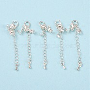Chain Extender, with Brass End Piece, Iron Bead Tips and Alloy Lobster Claw Clasps, Silver Color Plated, 77mm, Clasps: 12x6mm, Bead Tips Hole: about 1.5mm(X-FIND-JF00063-02)