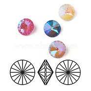K9 Glass Rhinestone Cabochons, Pointed Back, Faceted, Cone, Fluorescence, Mixed Color, 12x6.2mm(RGLA-G014-L02)