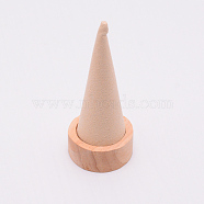 Wood Ring Displays, with Faux Suede, Cone, BurlyWood, 4.15x10.15cm(RDIS-WH0002-05A)