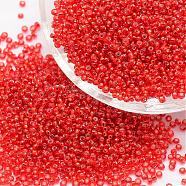 6/0 Transparent Glass Round Seed Beads, Grade A, Silver Lined, Red, 3.6~4.0mm, Hole: 1.2mm, about 5000pcs/pound(SEED-J010-F6-25)