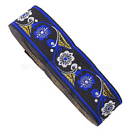 Ethnic Style Embroidery Flower Polyester Ribbon, Flat, Clothes Accessories, Blue, 1-1/4 inch(33mm), about 7.66 Yards(7m)/pc(WG80768-02)