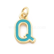 Rack Plating Brass Pendants, with Enamel and Jump Ring, Cadmium Free & Lead Free, Long-Lasting Plated, Real 18K Gold Plated, Letter, Letter Q, 12x7.5x1mm, Hole: 2.5mm(KK-C065-03Q-G)