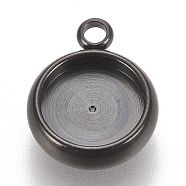 304 Stainless Steel Pendant Cabochon Settings, Lace Edge Bezel Cups, Flat Round, Electrophoresis Black, Tray: 8mm, 13x10.5x3mm, Hole: 1.8mm(X-STAS-K202-03C-B)