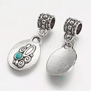 Alloy European Dangle Charms, with Resin, Oval, Large Hole Pendants, Antique Silver, 30.5mm, Hole: 4.5mm(PALLOY-P123-04AS)