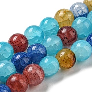 Crackle Glass Beads Strands, Round, Mixed Color, 8~8.5mm, Hole: 1mm, about 48pcs/strand, 14.7 inch(37.5cm)(GLAA-F098-05C-23)