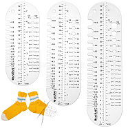 Transparent Acrylic Templates, Sock Ruler Knitting Crochet Size Measuring Hooks Gauge, Sock Blocker, Oval, 200~300x80x3mm, Hole: 8mm, 3pcs/set(DIY-WH0488-63C)