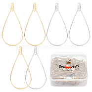 100Pcs 2 Color 304 Stainless Steel Wire Pendants, Hoop Earring Findings, 2-Loop Link Pendants, Teardrop, Golden & Stainless Steel Color, 22 Gauge, 48.5x23x0.6mm, Hole: 1.2mm, 50pcs/color(STAS-BBC0001-05)