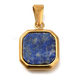 304 Stainless Steel Pave Natural Lapis Lazuli Pendants, Square Charms, Golden, PVD Vacuum Plating, 19x15x4mm, Hole: 7x3mm(X-STAS-Z113-01G-01)