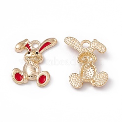 Alloy Enamel Pendants, Light Gold, Rabbit Charm, Red, 20x14x3mm, Hole: 2mm(ENAM-C006-05KCG-01)