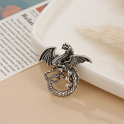 Dragon Alloy Brooch for Men, Antique Silver, 30x29mm(PW-WG39140-11)